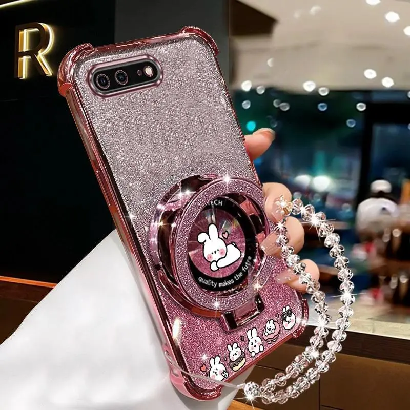 Crystal Strap Glitter Love Rabbit Phone Holder Case On For iPhone 8 Plus 7 6 6s Plus Se 2020 7plus 8plus Anti-knock Stand Cover