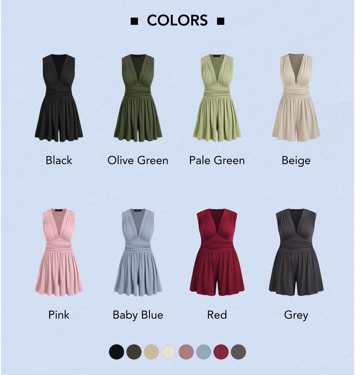 Cider [10 colors, size 0-26] V-neck Ruched Solid Wide Leg Jumpsuit