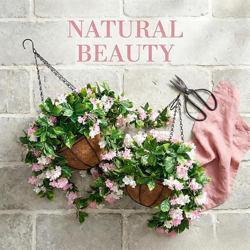 1pcs Artificial Hanging Flower Basket, Outdoor Balcony Garden Sunproof Durable No Maintenance Fake Plant Decorative Planter with Coir Pot