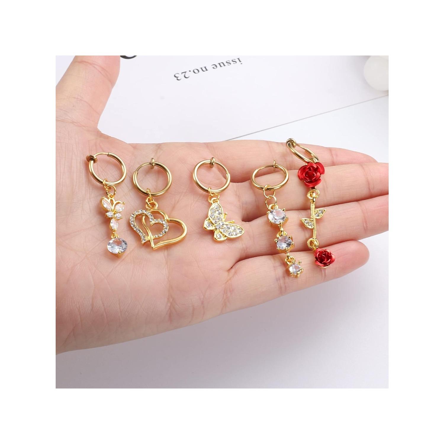 5 Pcs Clip on Belly Button Rings Non Piercing Clip on Navel Rings Faux Belly Button Rings Faux Navel Piercing Fake Belly Button Rings Fake Belly Piercing Jewelry