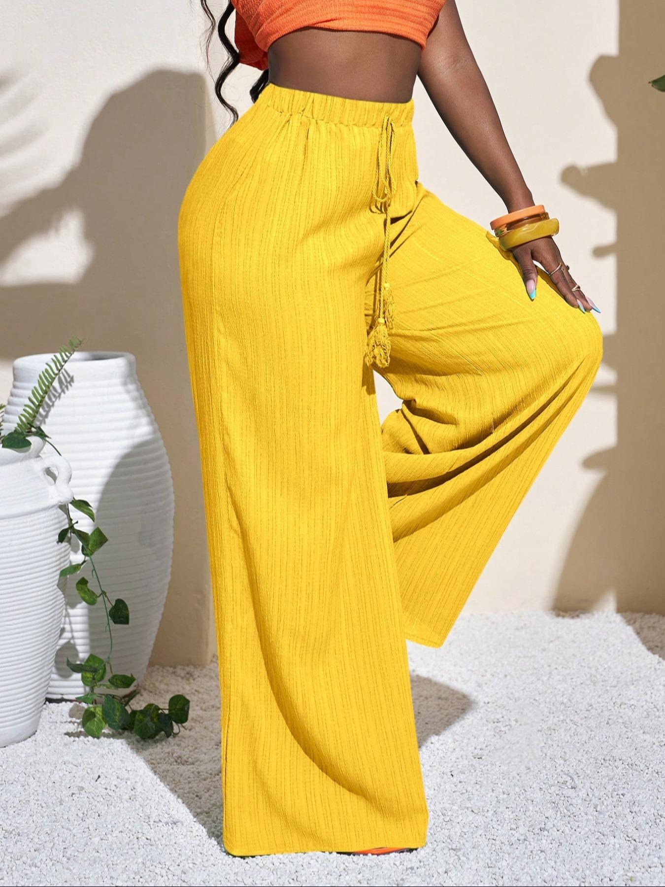 Women's Casual Fashion Woven Wide Leg Pants, Geometric Pattern, Perfect for Music Festivals, Vacation, Business Casual Wear