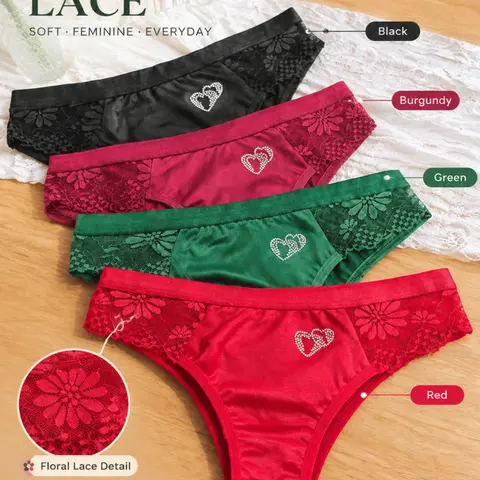 4 pieces, women's lace panties, Lace Panty Set, Heart, Lightweight fabric, sexy lingerie, Underwear, Fashion Breathable Underwear, breathable hipster shorts and stretch seamless bikini panties, 7 colors to choose from, multi-piece set