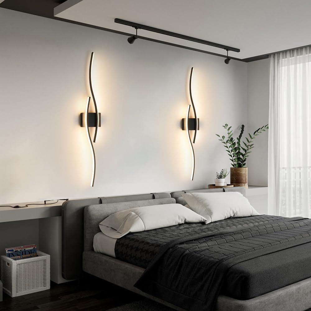 Modern LED Wall Light with Remote Control, Dimmable S-Shaped Design, 60/80cm Wall Mount Lamp for TV Background, Bedroom, Hallway Decor, Home Lighting, Decorative Lighting, LED Ambient Light