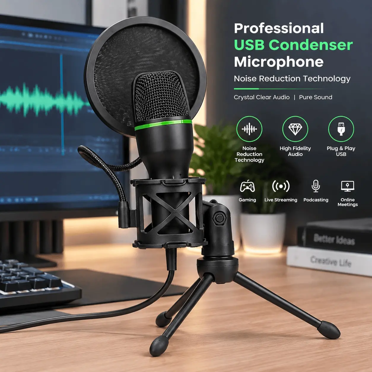 1 Piece Adjustable Microphone, Singing Mic, 3.5mm, Ideal for Voice Recording and Communication, Gaming Setup