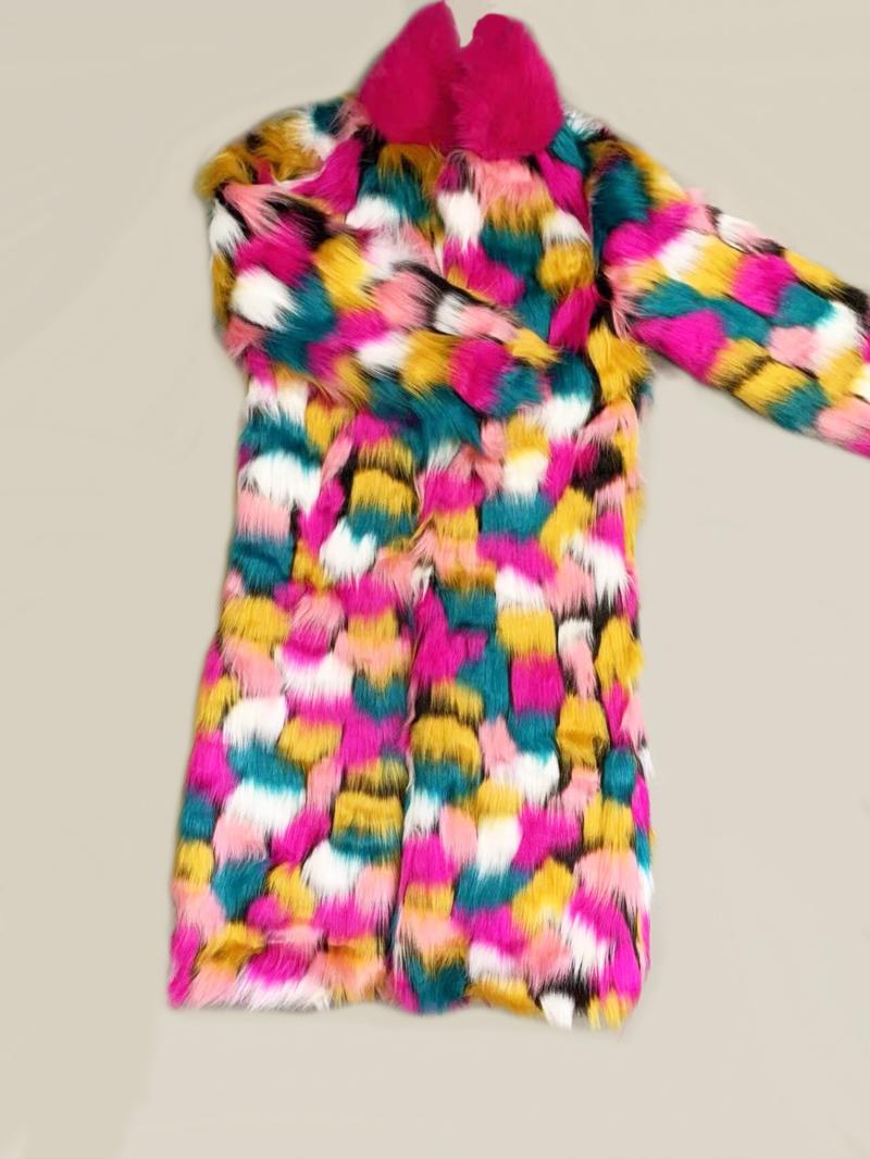 Women's Colorblock Faux Fur Jackets, Street Fashion Long Sleeve Coat for Daily Outdoor Wear, Women Clothing for Fall & Winter, Jackets, Fashion Casual Outerwear