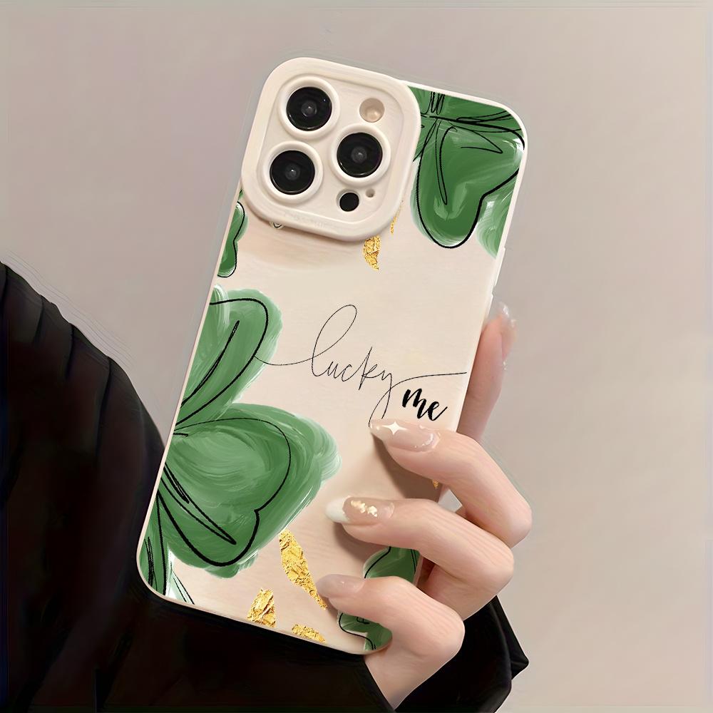 A Lively Green Irish Clover Pattern on a Creamy White Background, Suitable for Iphone 17, 16E, 16, 15, 14, 13, 12, 11 Mini Pro Max Air X XR XSMAX 8 7 Plus. This Is a Shockproof Matte Back Cover, a Smartphone Case for Everyday Use