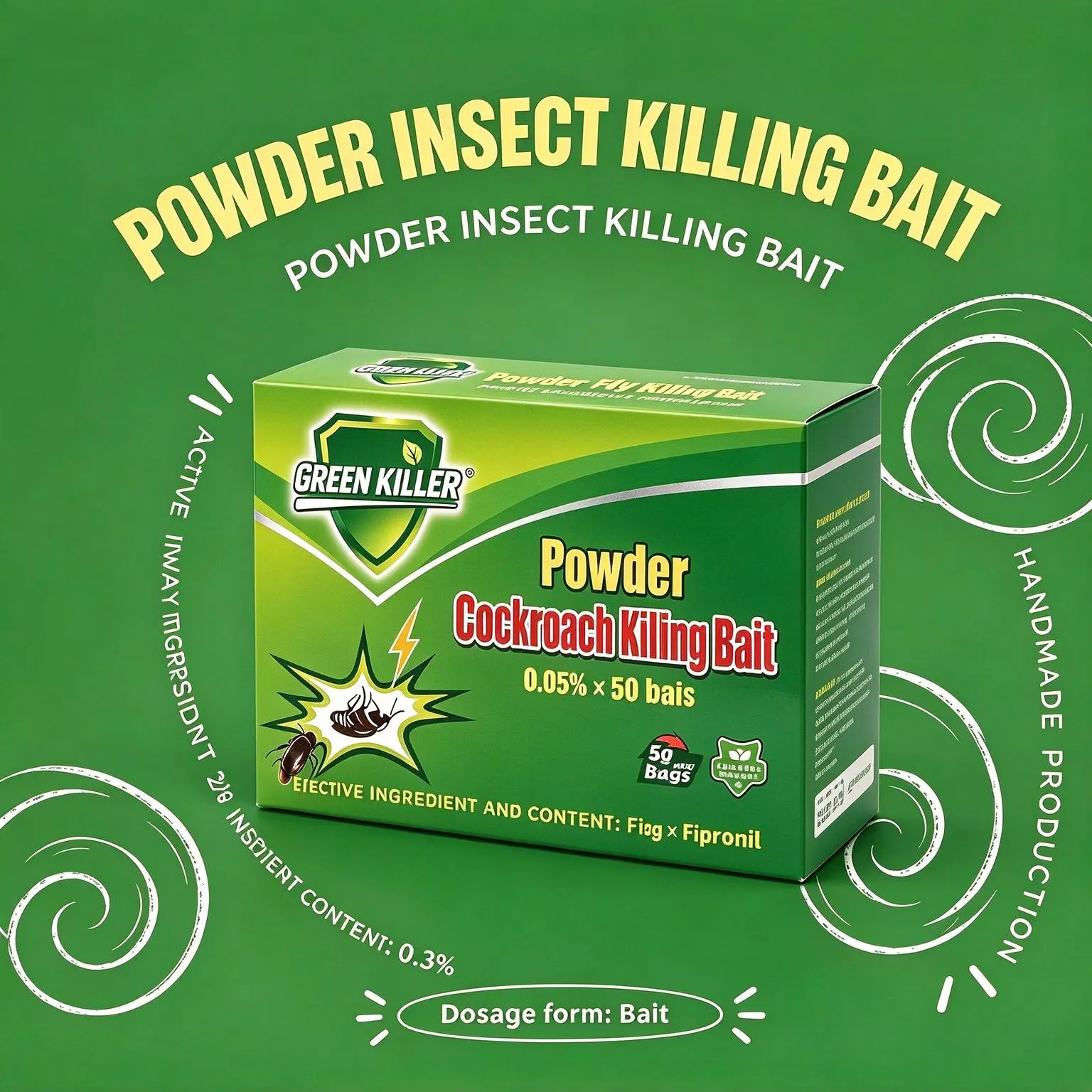 50 Pack Fast Acting Cockroach Killer Powder - Professional Roach Bait Packets for Kitchen, Bathroom & Indoor Pest Control