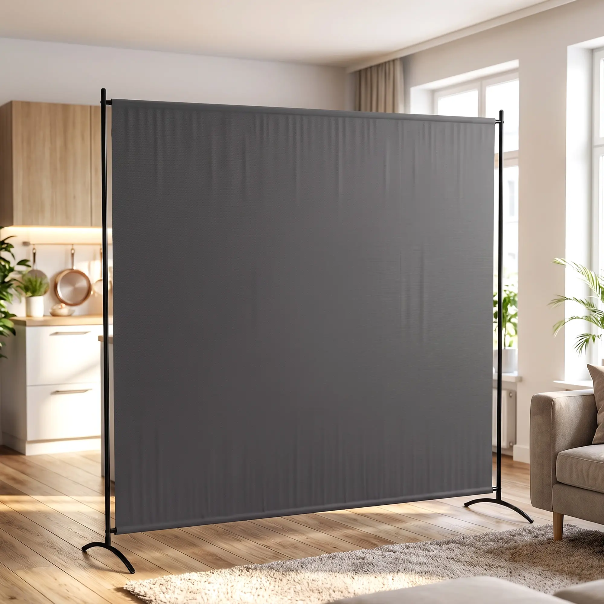 Outsunny Outdoor Privacy Screen, 5.9FT Tall Freestanding Room Divider Panel with UPF 30+ Sun Protection, Portable Privacy Fence for Patio, Deck, Balcony, Poolside & Backyard, Weather Resistant Folding Screen Barrier for Outdoor Spaces, Dark Gray