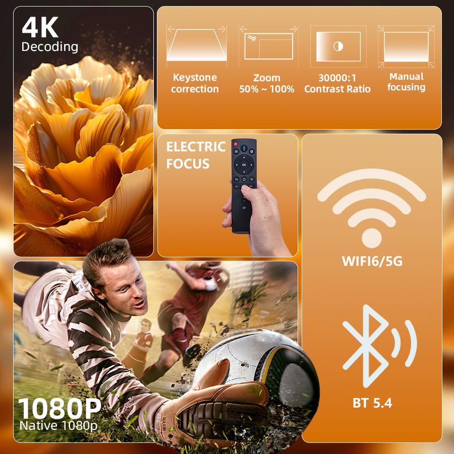 Touchscreen Portable Projector [Autofocus/800 ANSI/Native 1080P/Support 4K] A5PRO Smart Home Movie Projector with Touchpad, Wifi 6, Bluetooth, 180° Stand, 300-inch Display, Suitable for Outdoor/Indoor/Gaming, Christmas/New Year Gift voplls Hdmi Android