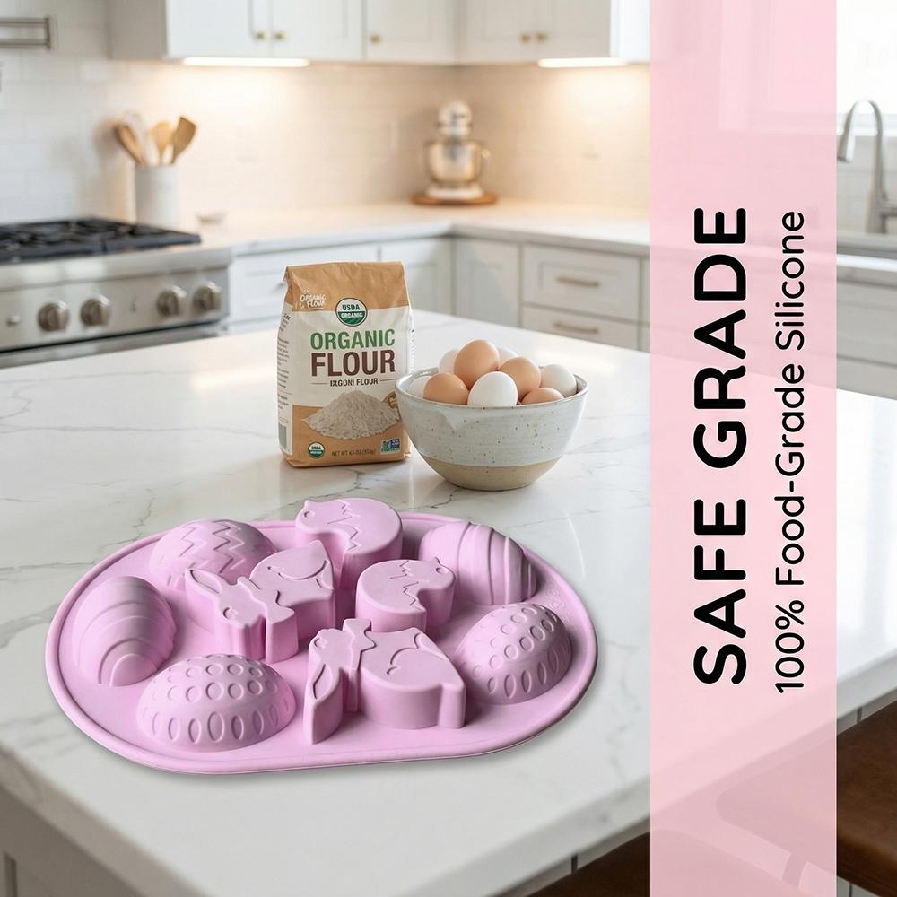 3pcs 9-Cavity Resurrection Egg Bunny Silicone Mold DIY Chocolate Baking Tray for Easter Party Bomb Mousse Cake Making