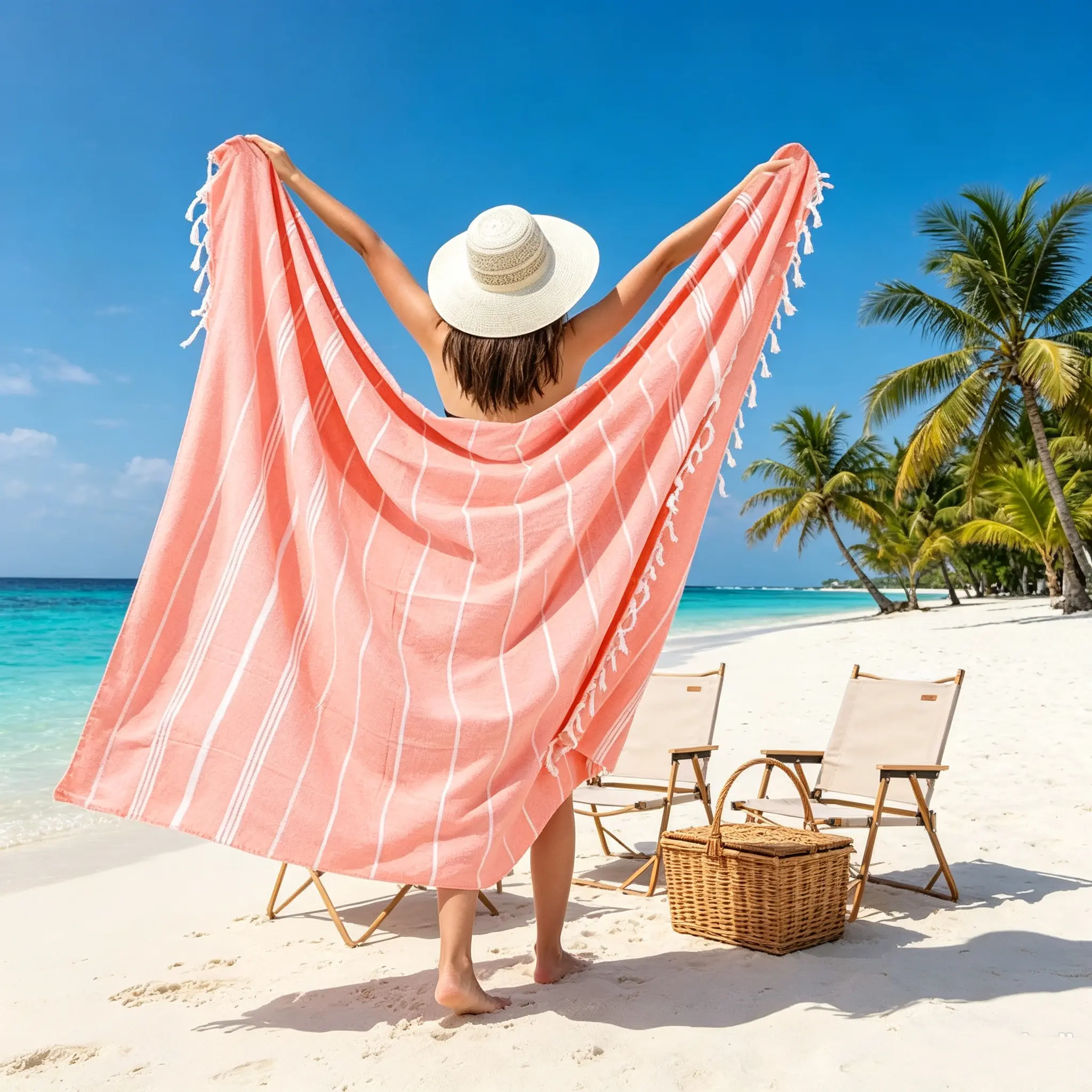 2Pack Oversized Turkish Beach Towels, 61 x 82 Inches Large Cotton Turkish Beach Blanket, Lightweight, Absorbent, Quick Dry & Sand-Proof, Essential Beach Accessory For Swimming, Camping, Travel, Bathroom & Outdoor Use