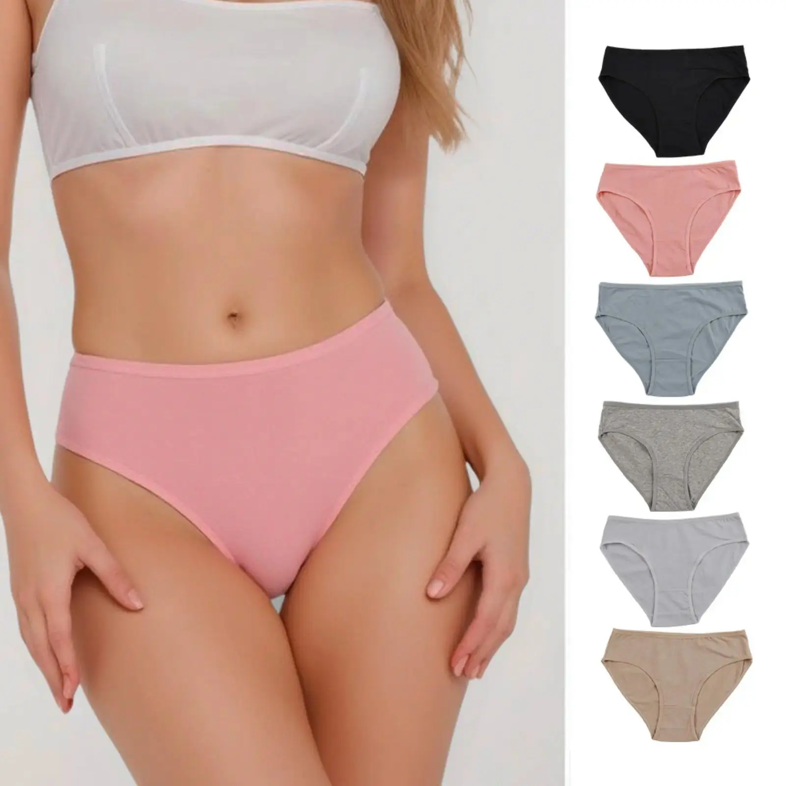 6Pcs Mid-Rise Cotton Panties for Women, Tag-Free Soft Briefs with Stretchy Waistband & Breathable Cotton Crotch, Solid Color Daily Underwear Set for Work, Travel & Home Comfort