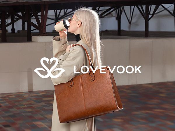 LOVEVOOK Laptop Bag for Women, 15.6-17.3 inch Vegan Leather Laptop Tote Bag Large Capacity Vintage Leather Work Bags for Women Computer Bag Office Briefcase Handbag. Durable. TikTokShopJumpstartSale