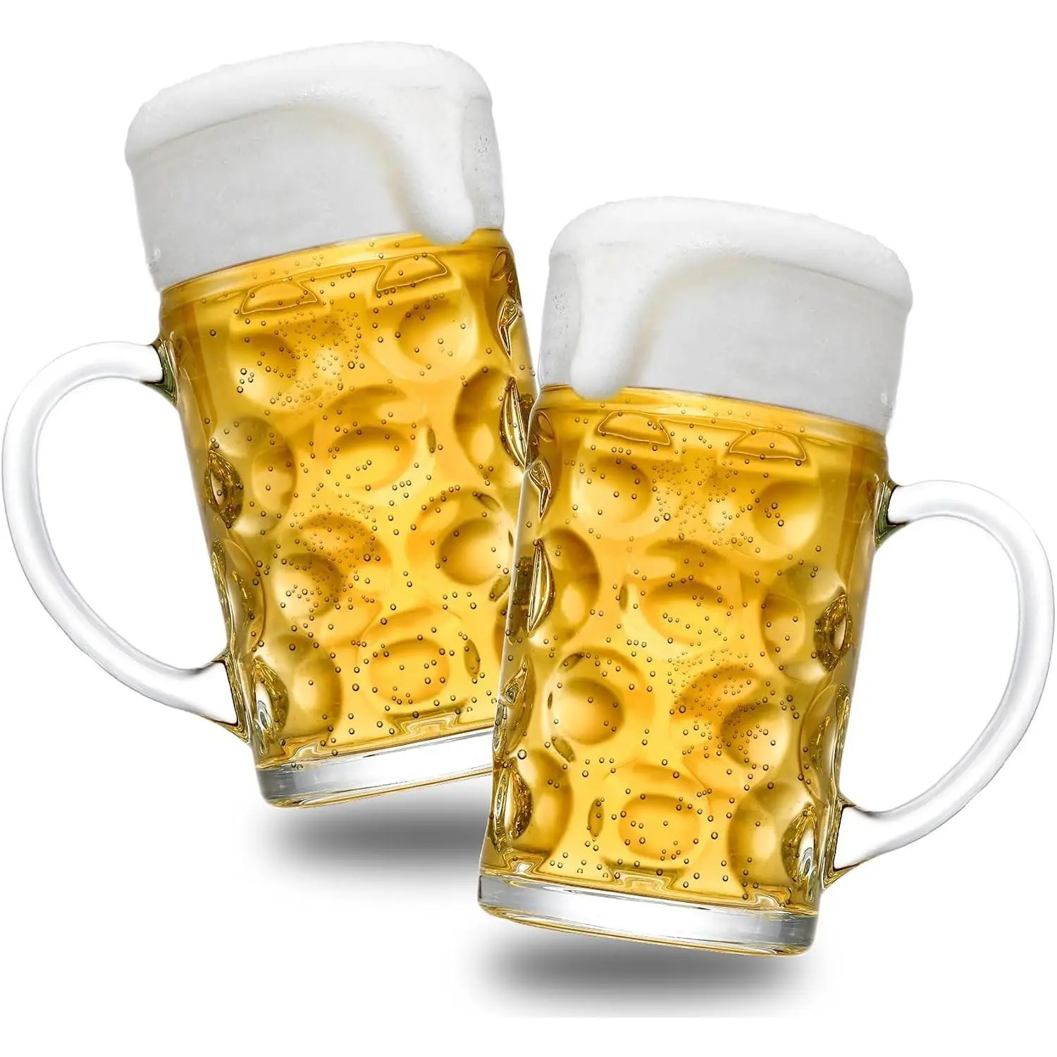 2 Pack Beer Mug for Freezer, 1.2 L /40 oz Glass Beer Stein Mugs with Handle Large Heavy-Duty Beer Cups Drinking Glassware Pub Drinking Mugs for Bar, Alcohol, Beverages, Men, Clear
