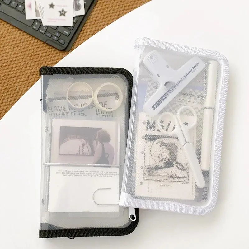 A6 Textured PVC Craft Storage Pouch Clear Sticker Organizer for Scrapbooking Minimalist Makeup Bag Large Capacity Pen Case