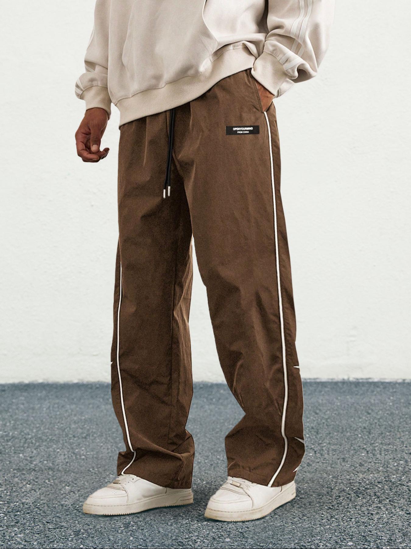 Men's Loose Letter Patched Contrast Binding Pocket Detail Drawstring Cargo Pants, Mens Pants, Casual Trousers for Spring Fall Winter