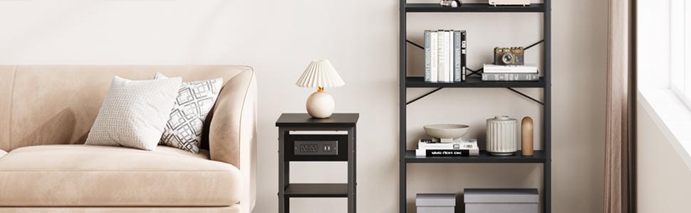 Bookshelf 5 Tier Bookcase Arched Display Racks Tall Standing Bookshelves Metal Frame Open Storage Rack Shelf Large Black Book Shelf for Bedroom, Living Room, Home Office