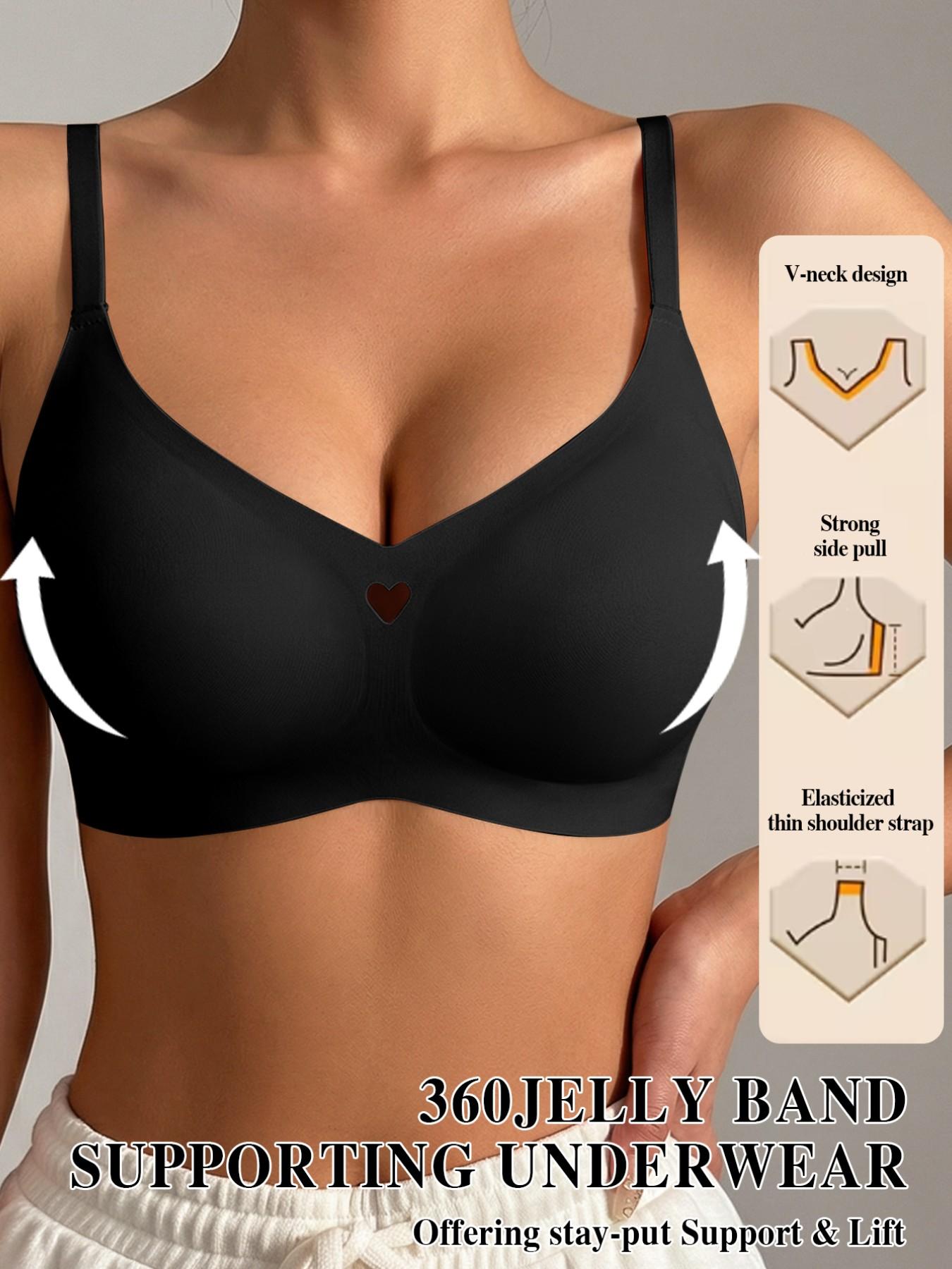Women's Seamless Jelly Bra, Push-Up V-Neck Wireless Lingerie, Max Support, All Seasons, Casual Style, 1/2/4 Pieces Set