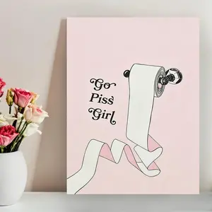 A wall art piece, bathroom poster, featuring a cute design, is perfect for bathroom decor, dorm aesthetics, and apartment prints. It includes pink, feminine-style framed wall art, photos on canvas, suitable for bathroom and living room decoration
