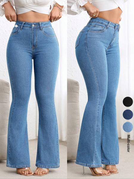 Women's Slim Fit Flare Pants, Multi-Color, Fashionable Comfort Design, Casual Wear, Daily Style, High Waist, Button Fly, All Seasons