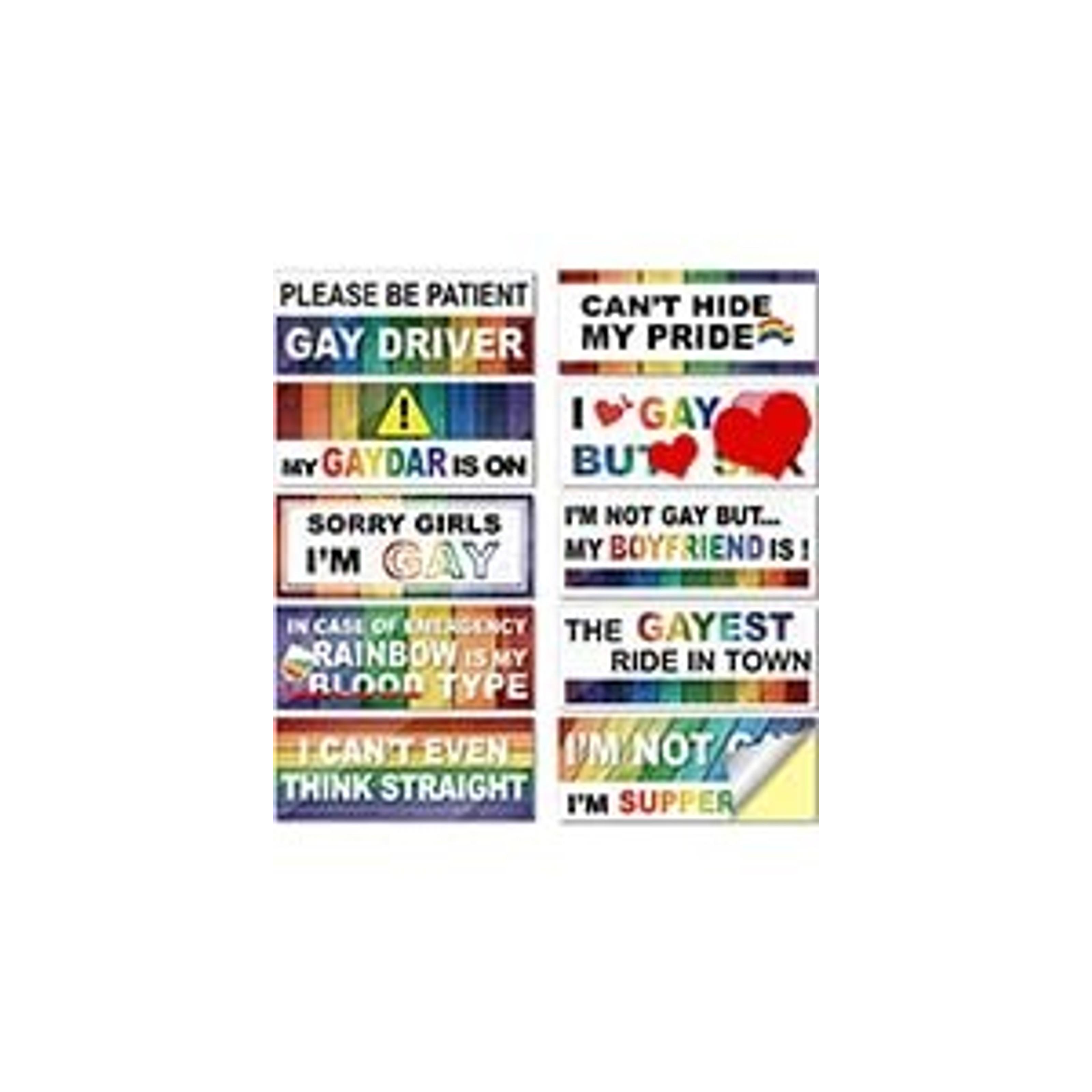 10 Pcs Funny LGBT Rainbow Bumper Decals Stickers Colorful Prank Car Stickers Magnetic Car Accessories for Truck Vehicle Luggage Window Refrigerator Stylish StyleGift