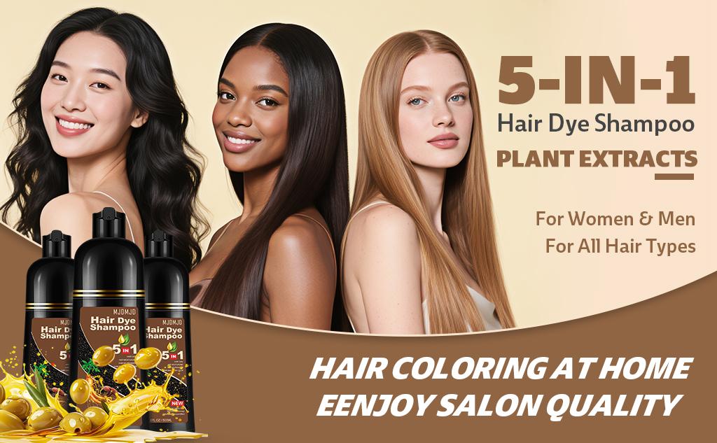 MJDMJD 5-in-1 Natural Hair Dye Shampoo for Women & Men, Herbal