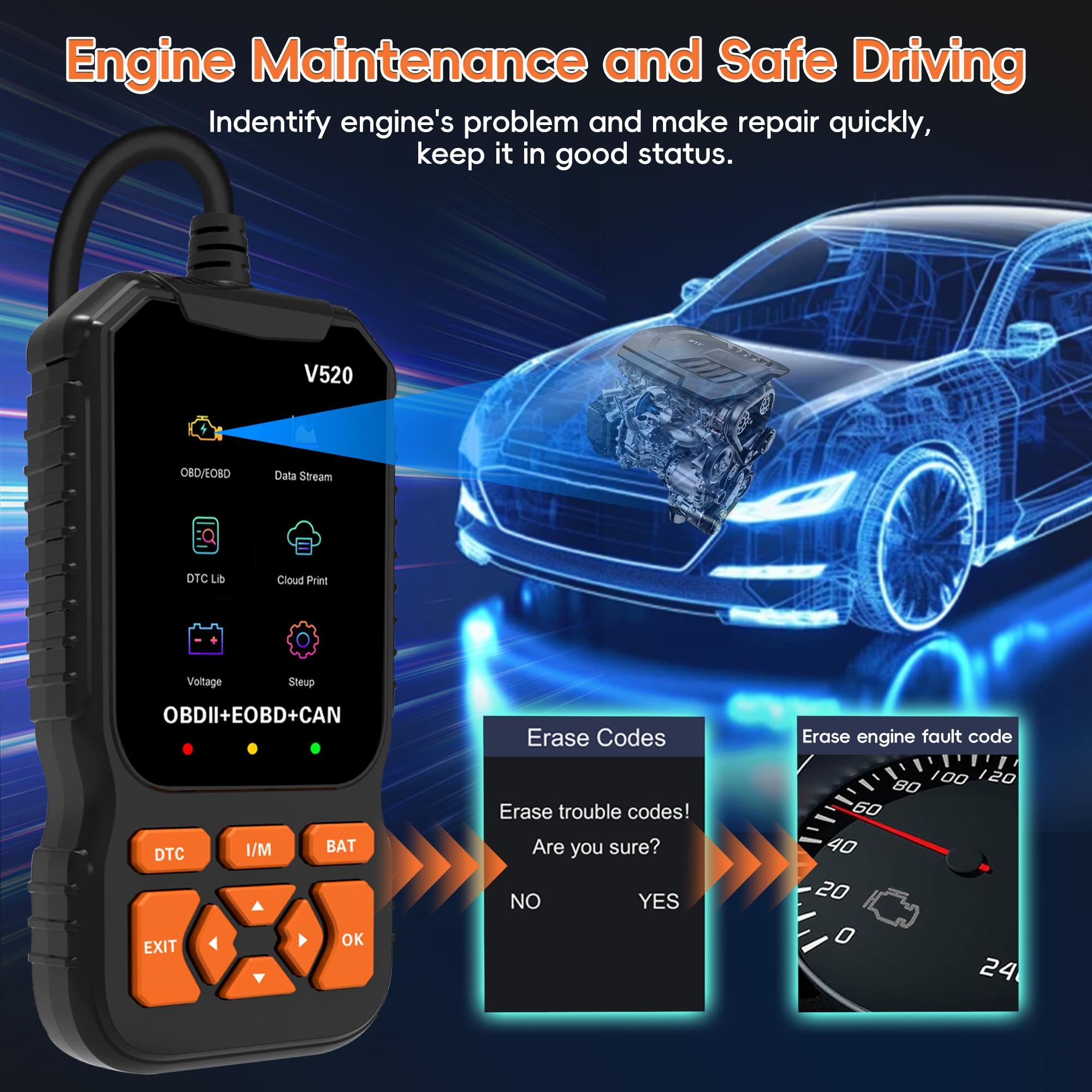 Professional Obd2 Scanner, Obdii Diagnostic Code Reader Tool, Engine Light Check, Read/clear Codes, Voltage Test, Auto Diagnostics for Cars Since 1996, Automotive Scan Tool