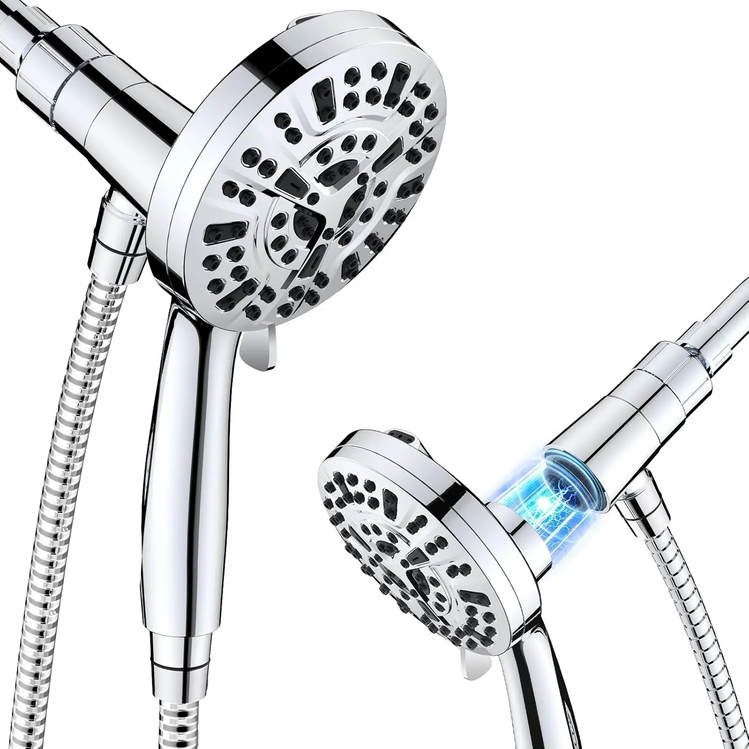 Magnetic High Pressure Shower Head, 10-Mode Handheld Shower Head, Built-in 2 Power Wash, Adjustable Shower Head with Handheld with Magnetic Docking & 60'' Hose, 2.5 GPM Showerhead with 5'' Face