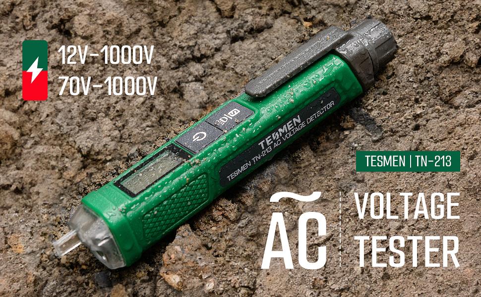 TESMEN TN-213 Voltage Tester Non-Contact, AC 12V-/70V-1000V, Dual-Range, LCD Display in Percentage, Вuzzer Alαrm, Live Wire Tester, Wire Breakpoint Finder - Green