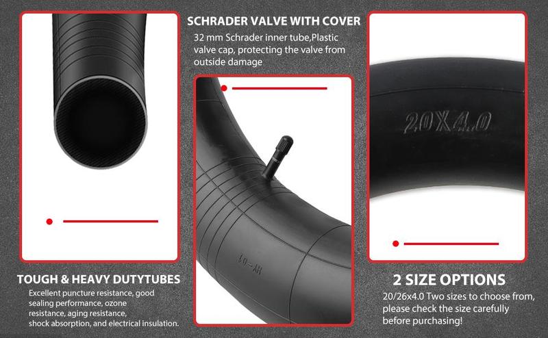 Hycline Fat Bike Inner Tube: 20/26x4.0 Inch 2-Pack Electric Fat Tire Tubes AV 32mm Schrader Valve, Premium Butyl Rubber Puncture Resistant Replacement T