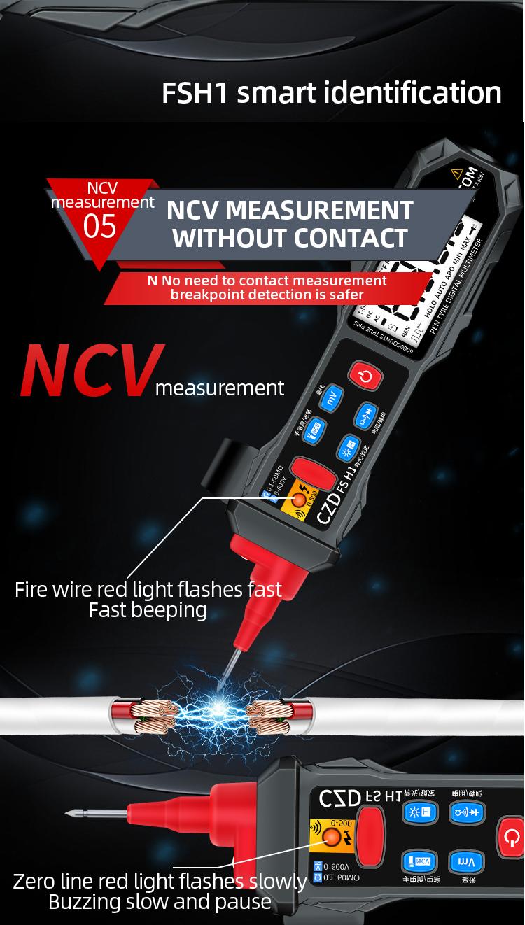 Fsh1 LCD High-Definition Display Handheld Mini Pen-Type Smart Digital Multimeter, Backlit, Battery-Free Model