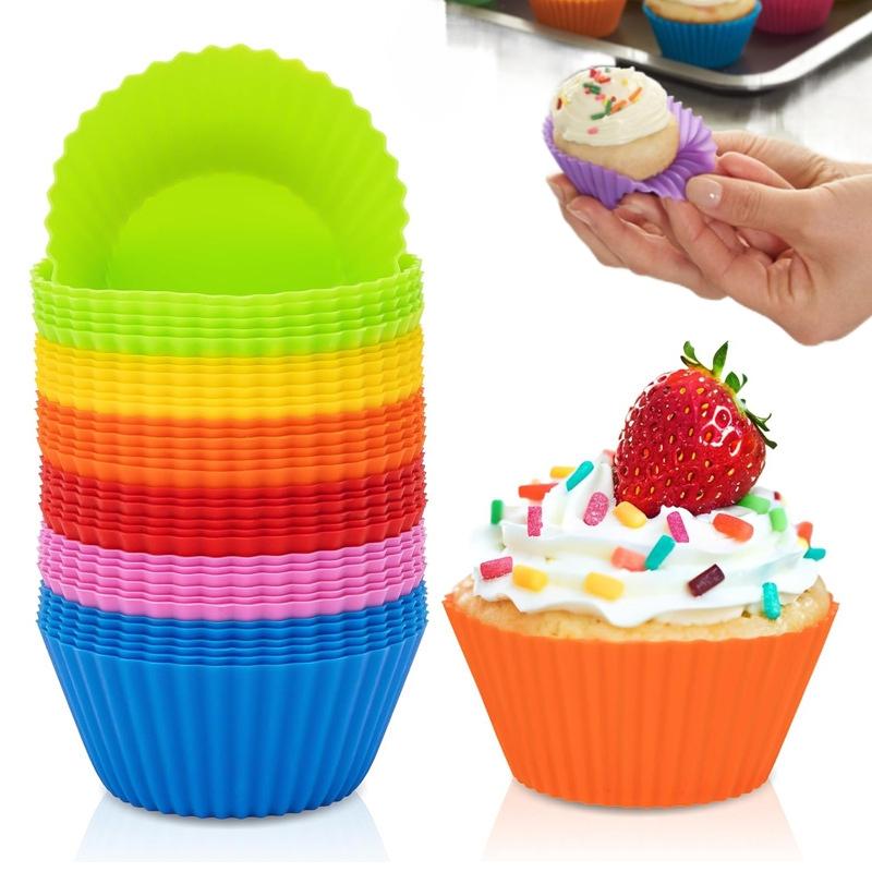 24Pcs,Premium Silicone Cupcake Backing Cups, 2.8 Inches Reusable Muffin Molds for Cakes Pastries 6 Rainbow Colors BPA Free Non Stick Food Grade