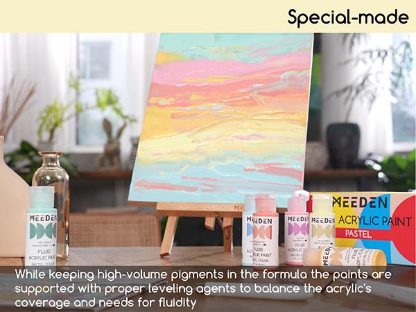 MEEDEN Art US Fluid Pastel Acrylic Paint Set, 6 Vibrant Colors (2 oz, 60 ml), Rich Pigments, Non-Toxic High Flow Art Paints