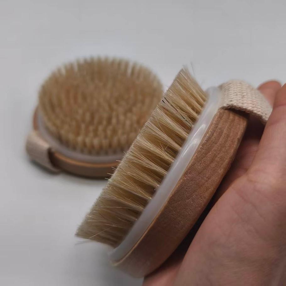 Solid Wood Pig Bristle Bath Brush, Body Dry Brush, Skin Cleaning Brush, Massage Fat Brush, Exfoliating Bath Brush, Natural Hair Brush