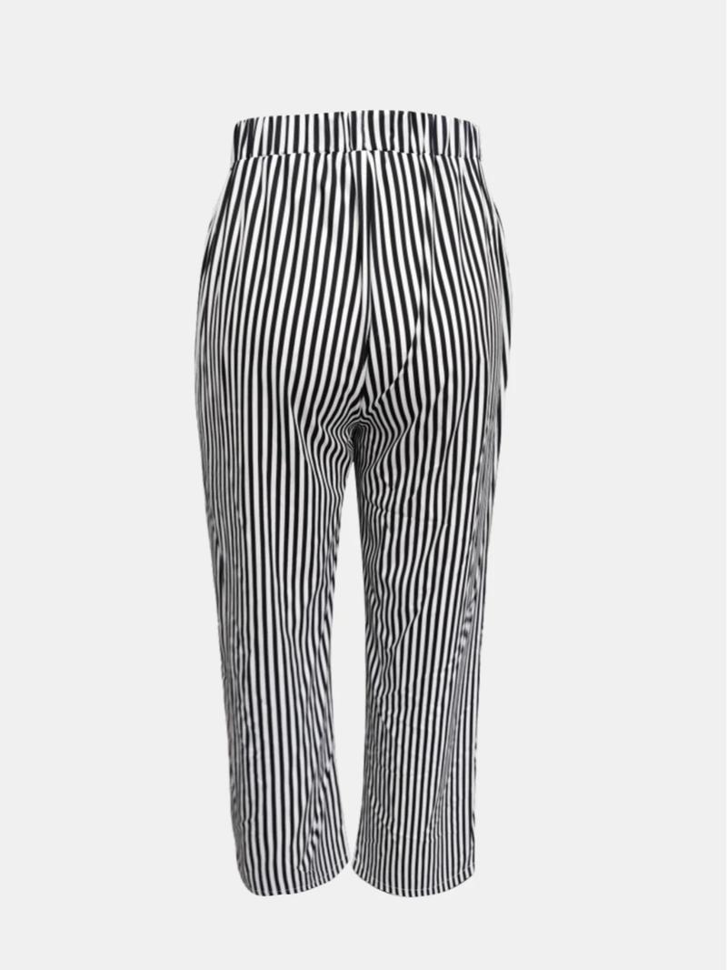 Women's Striped Print Pocket Elastic Waist Pants, Casual Comfy Trousers for Daily Wear, Ladies Bottoms for All Seasons
