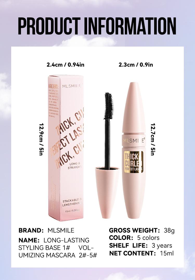 MLSMILE 2-color mascara, thickening, lengthening, curling, smudge-proof and waterproof, suitable for creating length and volume, vegan, no animal testing, holiday gift for women.