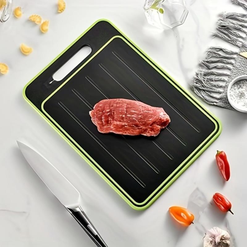 1pc Large 4-in-1 Fast Thaw Defrosting Tray with Cutting Board & Knife Sharpener - Chemical-Free Quick Thawing for Frozen Meat & Food, No Electricity, Heavy-Duty Plastic Multi-Functional Defroster