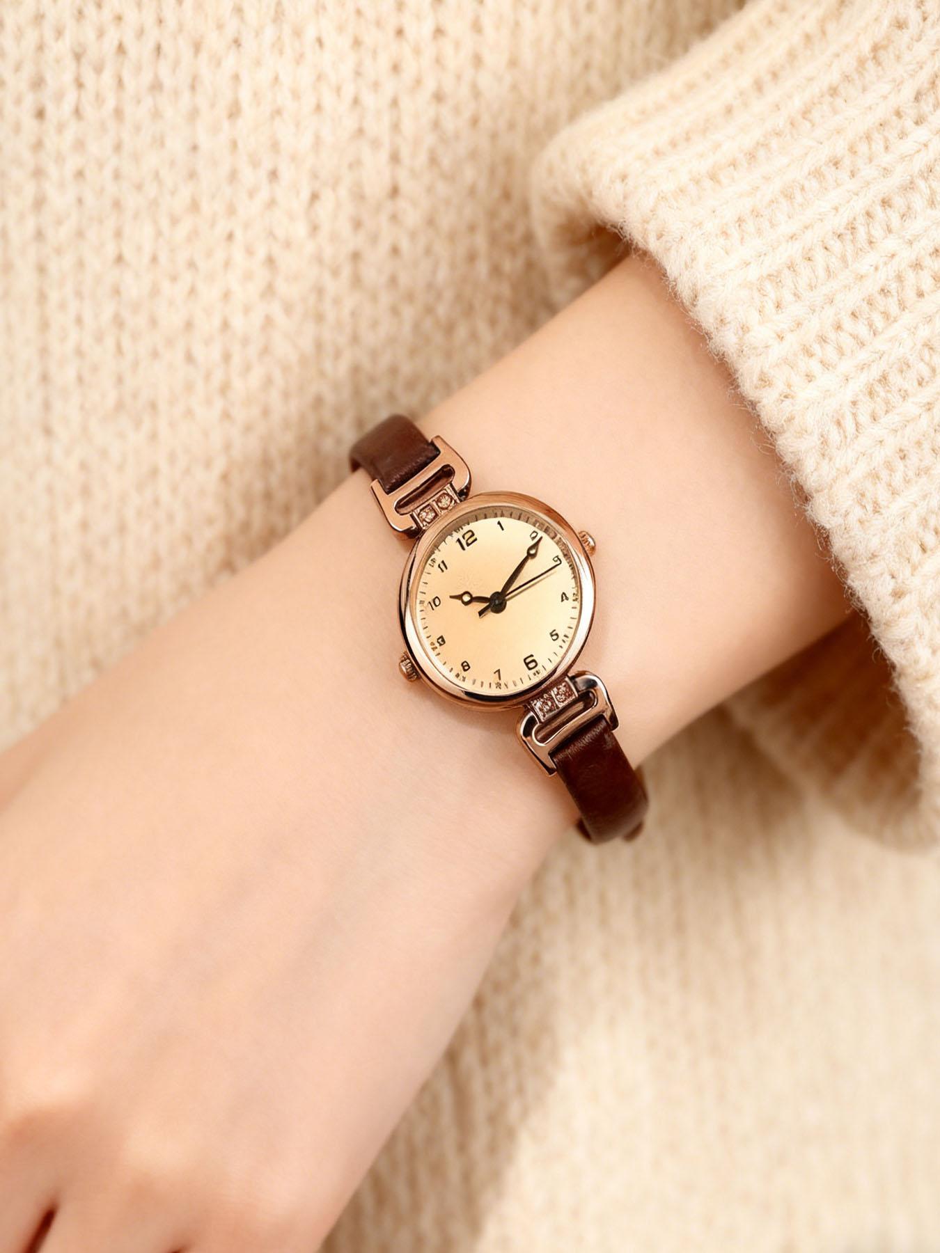 Fashion and Elegant Quartz Watch PU Leather Thin Strap Women's Quartz Watch Solid Color Fashion Women's Watch