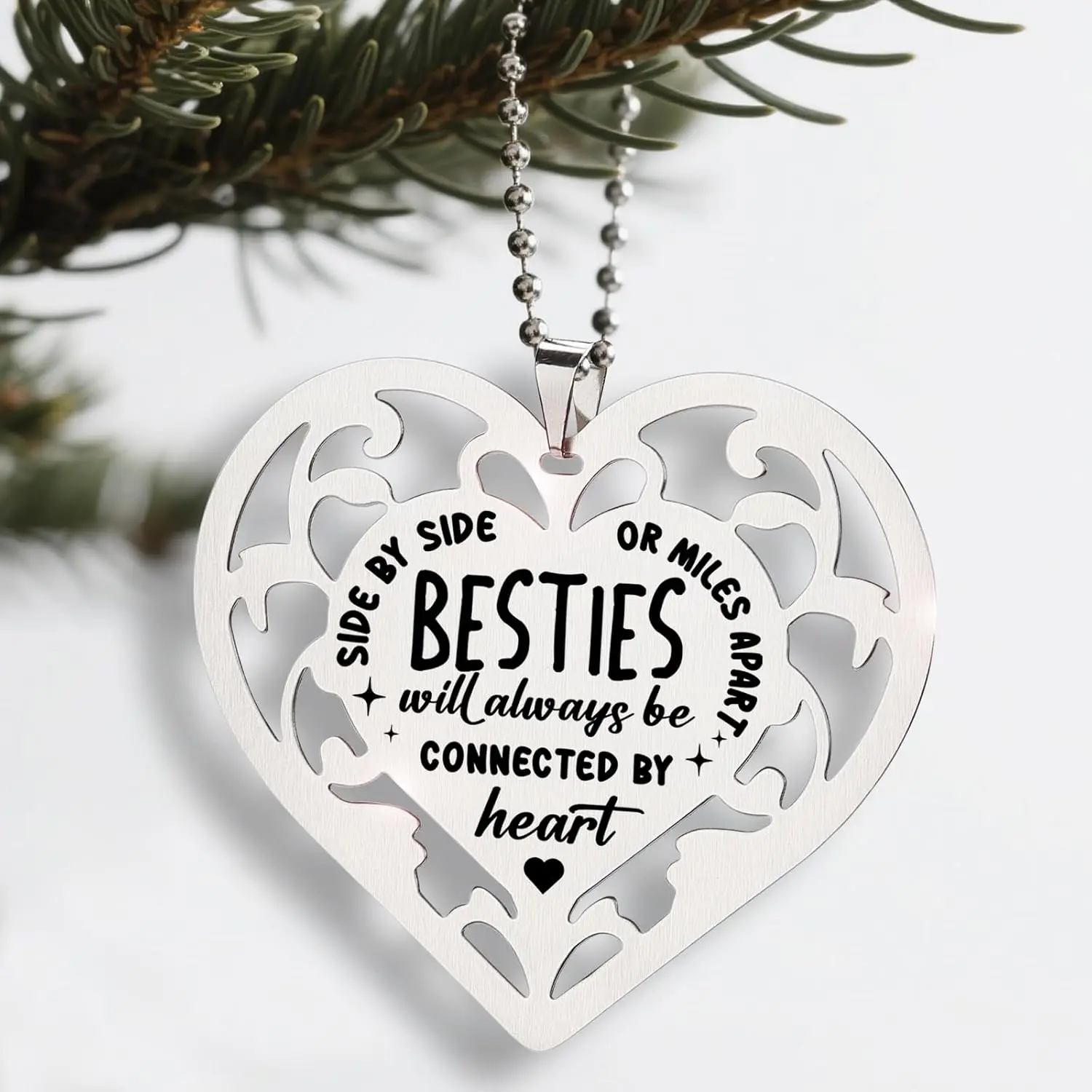 Besties Heart Ornament, Stainless Steel Friendship Gifts for  , Long Distance Relationship  WHH8