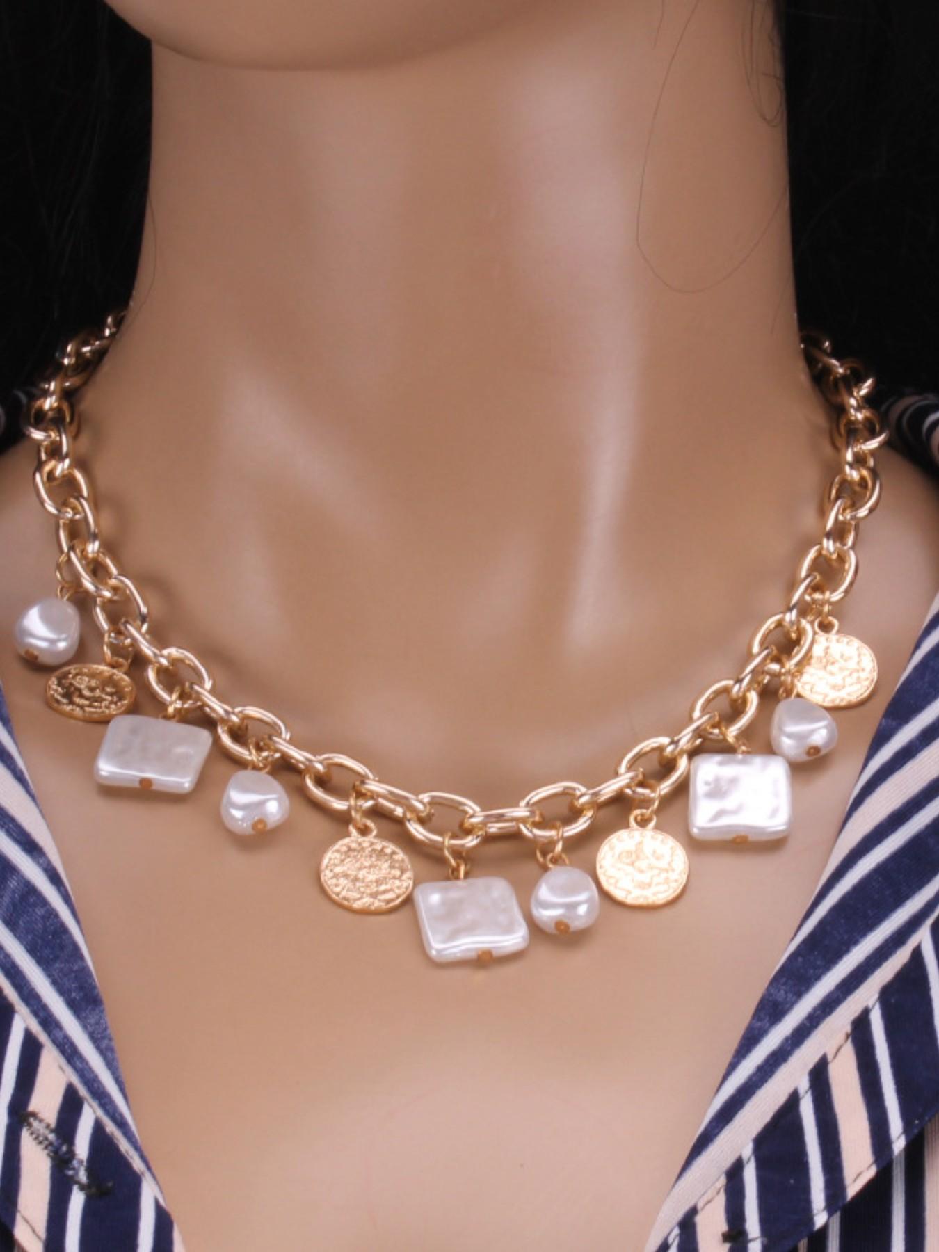 Vintage Bohemian Coin Pearl Thick Chain Necklace for Women, Daily Wear Party Vacation Versatile Necklace, Stylish Jewelry Accessory