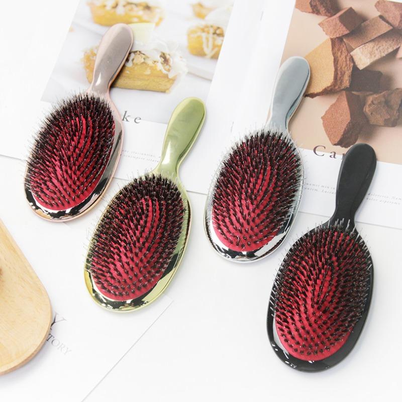 Luxury Pig Bristle Massage Comb, Four Color Options, Gold Silver Colors, Anti-Static Hair Brush, Styling Tool, Single Item