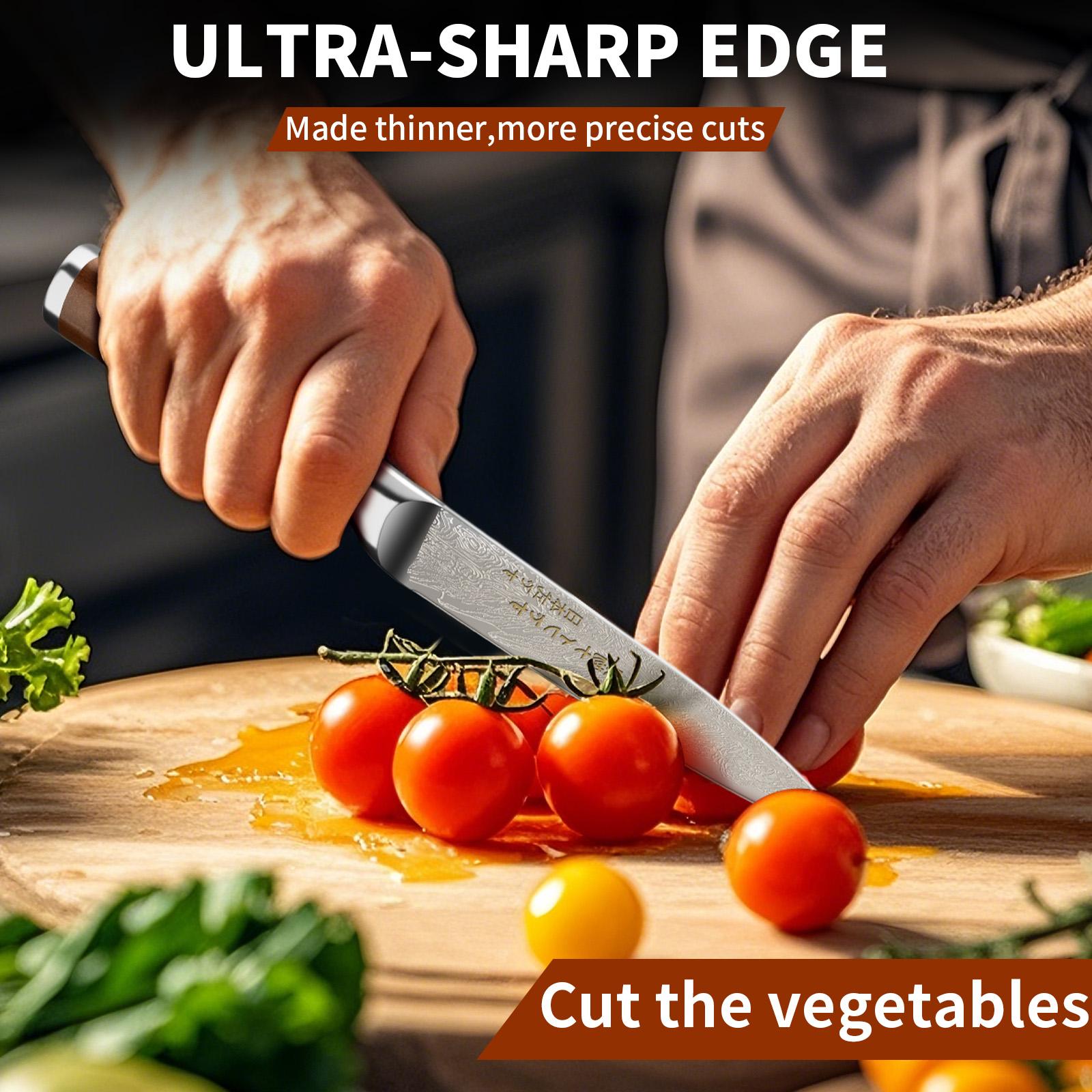 Japanese All Steel Kitchen Knives Block Set, Sharp Blade Chef Knife with Imitation Wooden Handle, Professional Cutting Tool for Bone, Meat, Fish, Vegetables. Ideal Chef Christmas Gift.