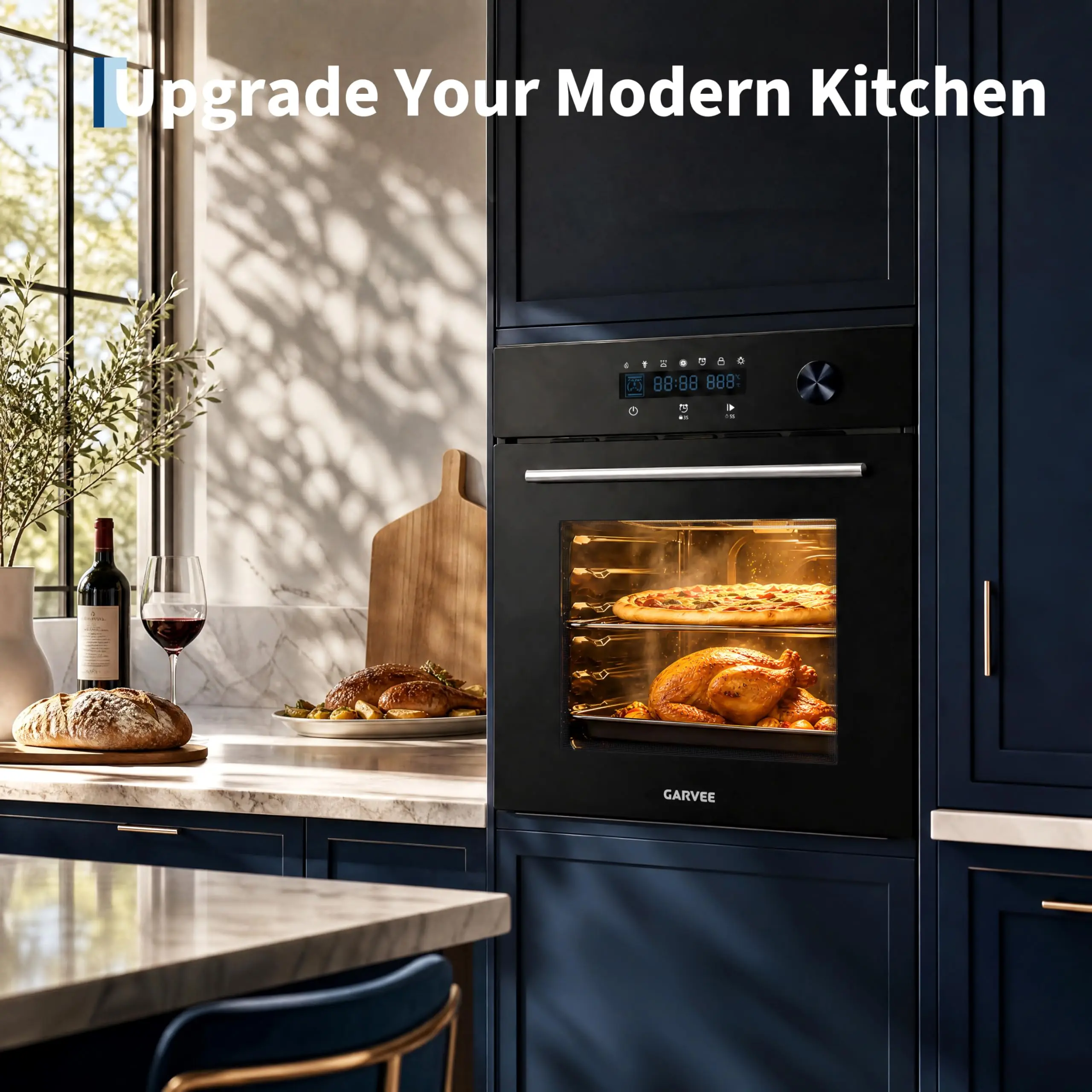 Garvee 24-in Built-in Electric Single Wall Oven - 2.5 Cu.ft Capacity, 5 Cooking Modes, Touch Control, Triple Glass Door, Safety Lock, Easy Clean Interior, Household Large Kitchen Appliance