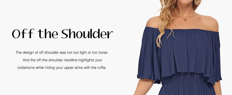 AUSELILY Womens Off The Shoulder Dress Wedding Guest Dress Summer Casual Long Ruffle Party Side Split Beach Maxi Dresses with Pockets