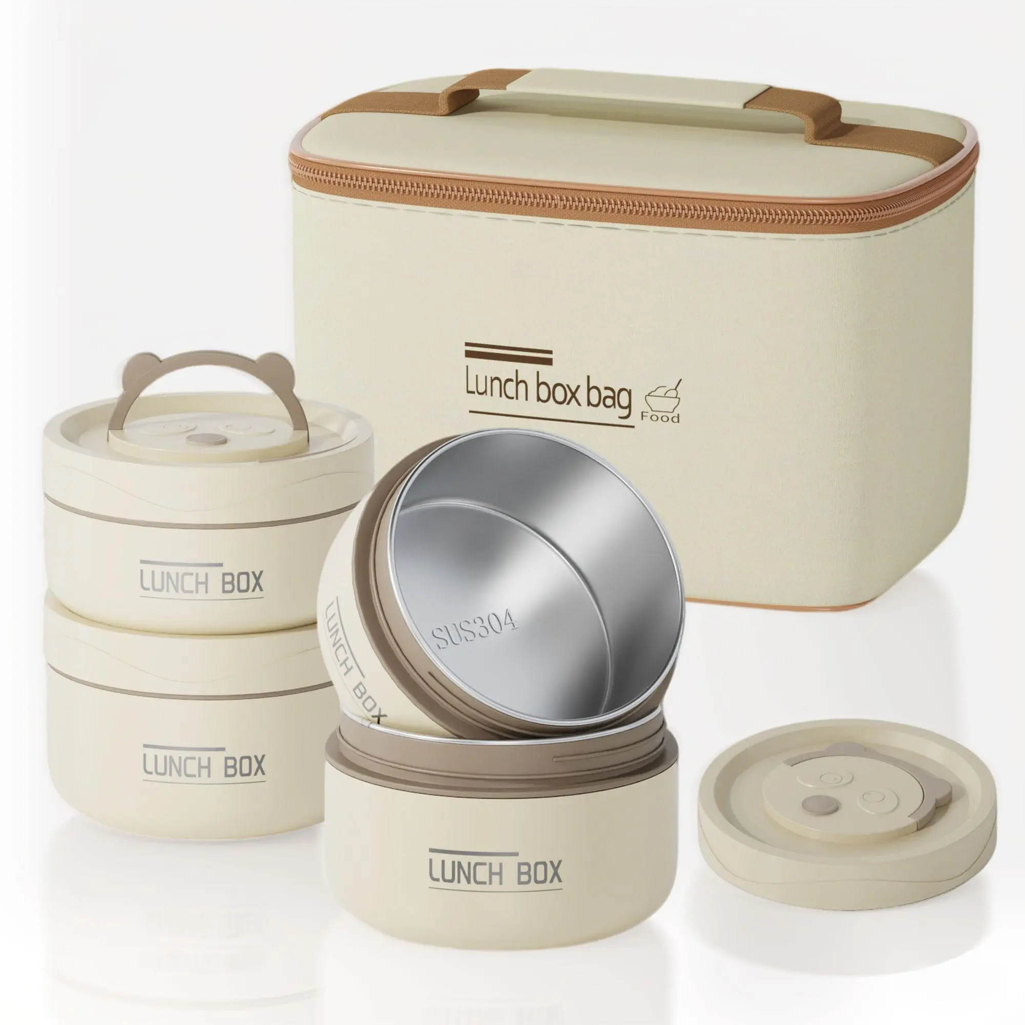 Stainless Steel Thermal Lunch Box & Containers - 3/4-Piece Portable Stackable Set with Insulated Bag, Secure Storage for Work Lunch, Outdoor Use, Animal Feeding, Stainless Steel Lunch Box, Portable Bento Box