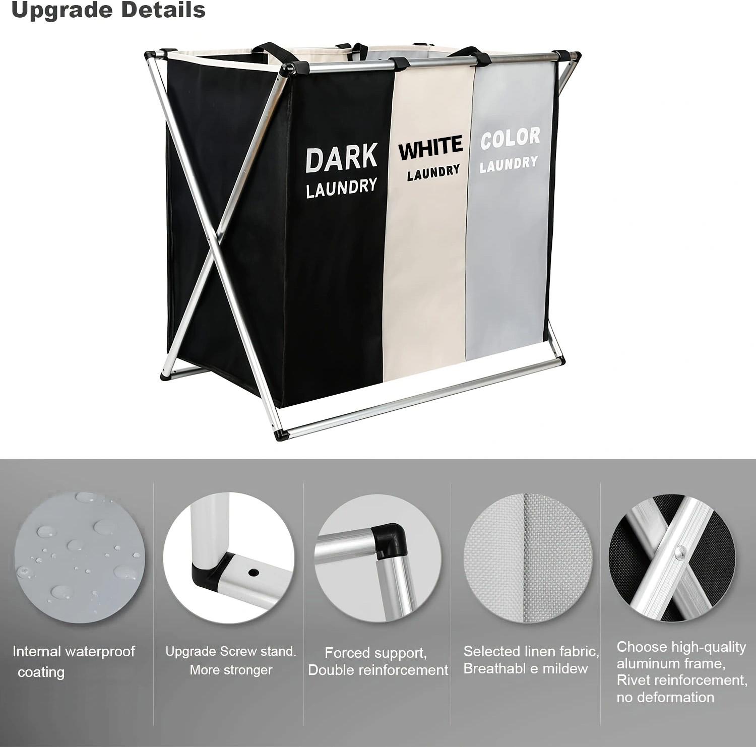 118L Laundry Basket Sorter, Large 3 Section Collapsible Laundry Hamper for Home and Dormitory - Efficient Sorting and Storage of Clothes