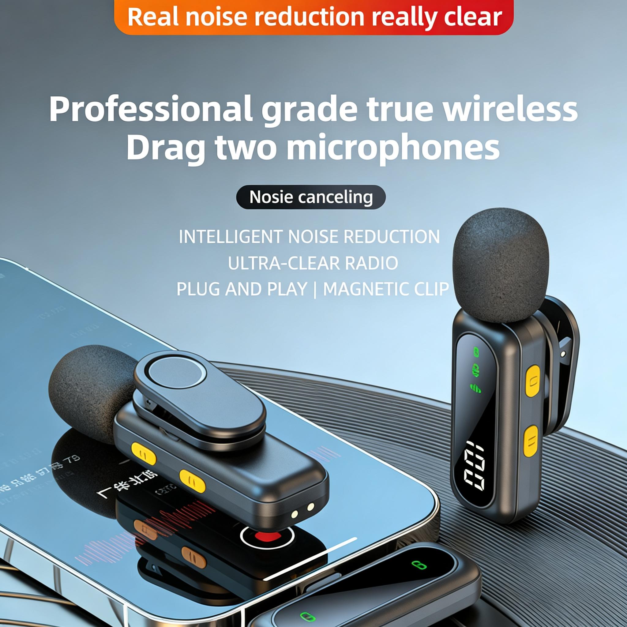 J21 Wireless Lapel Microphone, Live Streaming Mic, Plug-And-Play, Auto Pairing, Magnetic Clip, LED Display, Smart Noise Reduction, for iPhone Android USB Devices