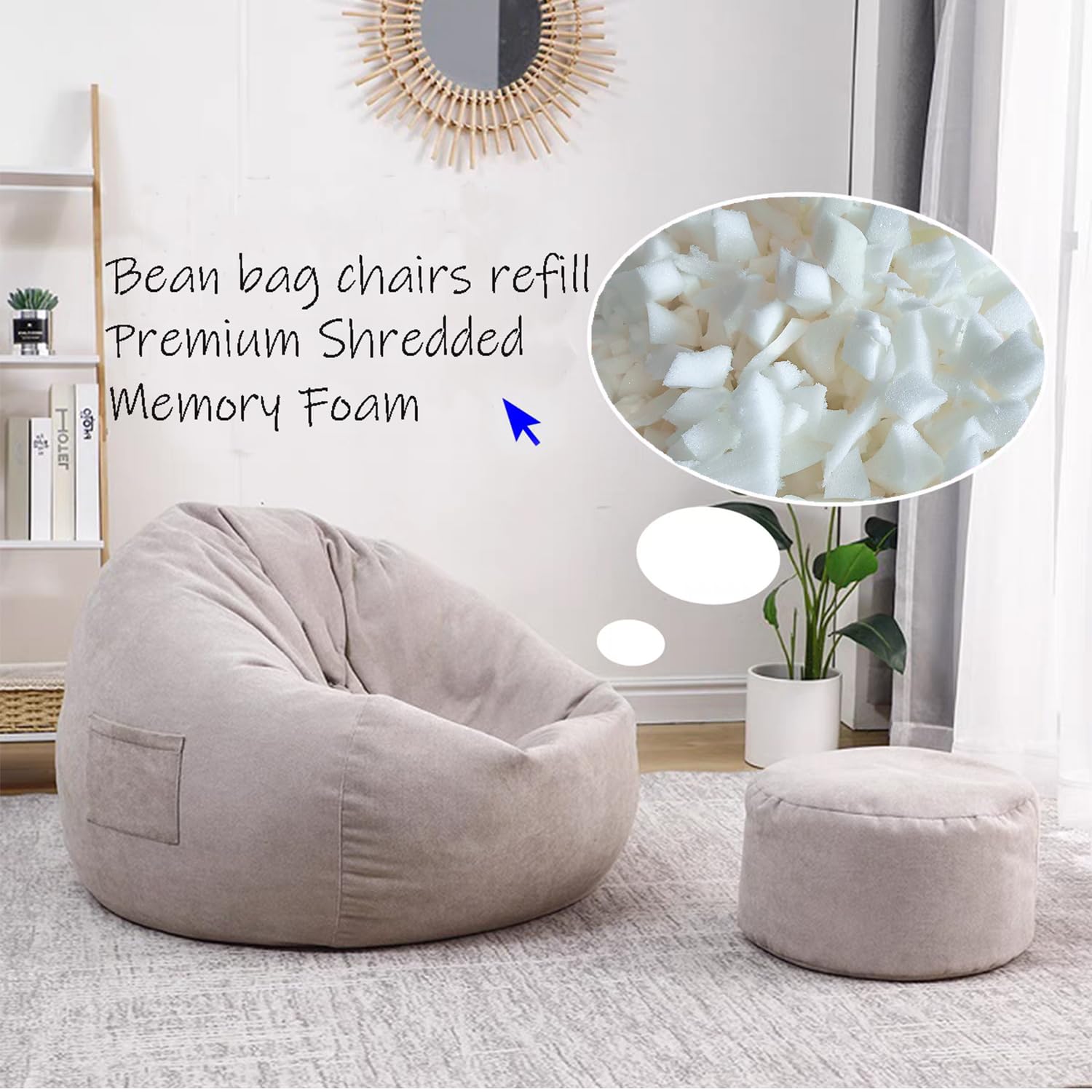 1000g Polyester Shredded Memory Foam Fill for Cushions, Bean Bag, Sofa, Chair, Pillows, DlY Crafts - High Quality White Sponge Particles for Replacement and Stuffing