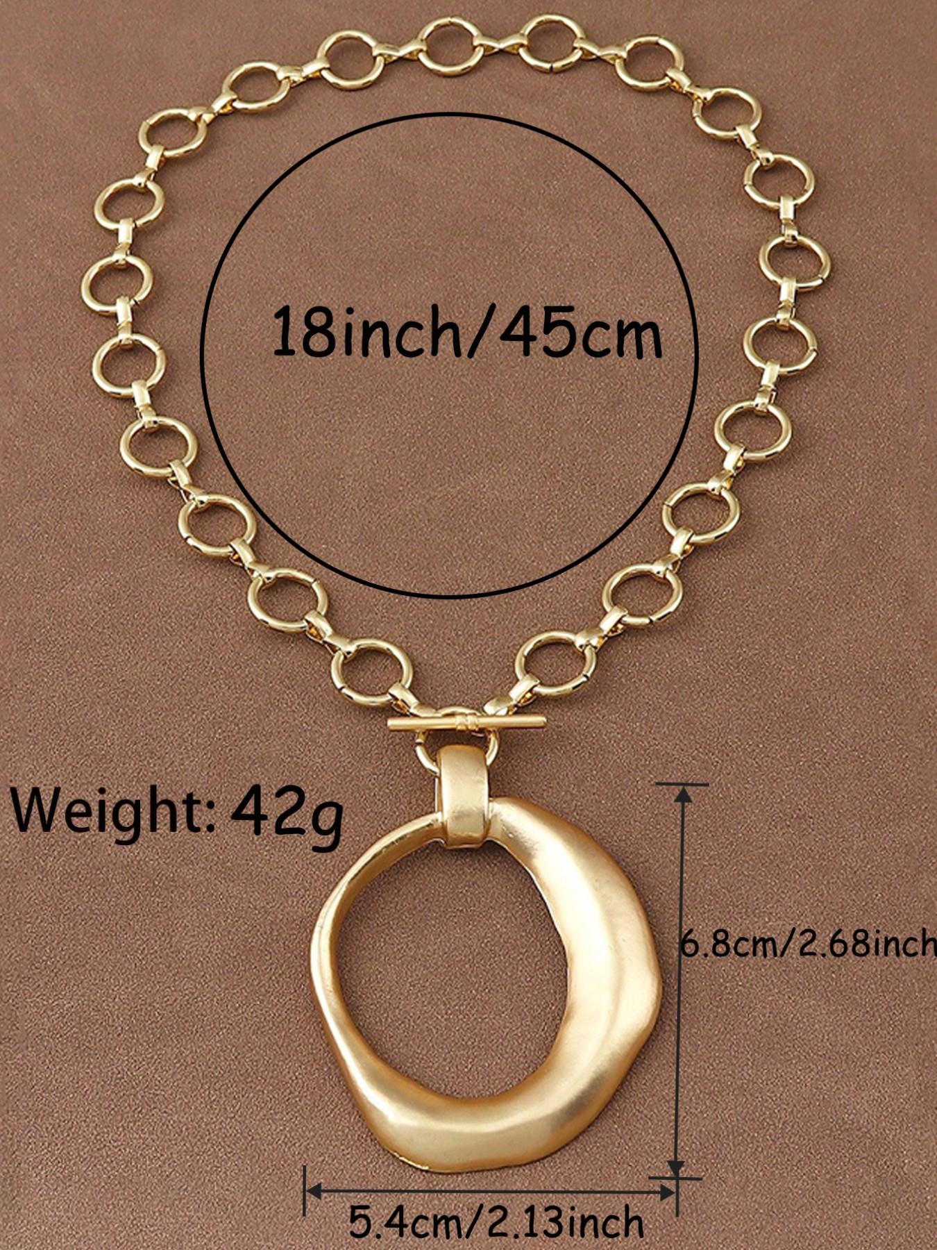 1pc Boho Fashionable Matte Gold Color Hollow Open Irregular Large Pendant Chunky Chain Statement Necklace Suitable For Women's Daily Wear 18"+2" Extend Chain