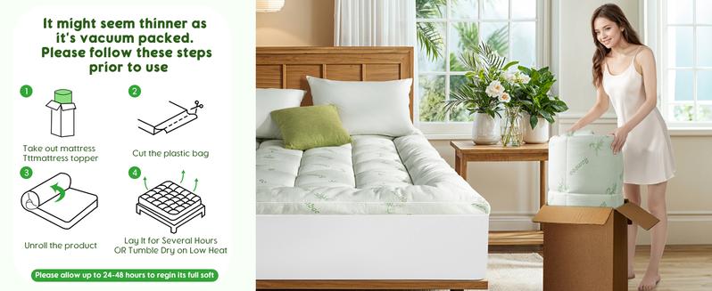 Sonoro Kate  Extra Thick Cooling Mattress Topper with Cotton Top, Down Alternative Filling, STANDARD 100 by OEKO-TEX Certified, Machine Washable